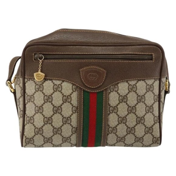 GUCCI GG Supreme Web Sherry Line Bag PVC Beige Gold - Picture 2 of 15